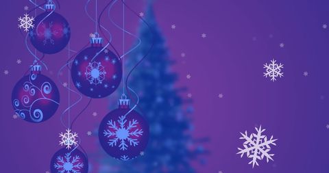 Glowing Snowflakes with Christmas Tree and Ornaments