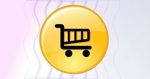 Yellow shopping cart icon on glossy background