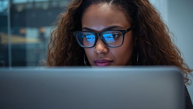 Woman Analyzing Code Reflected on Eyeglasses