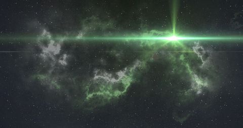 Mesmerizing Green Nebula with Radiant Light Beam in Space