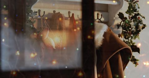 Festive Home Interior with Christmas Lights and Decorations