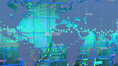 Digital Interface Animation Overlaid on World Map
