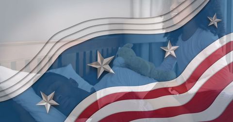 Father and Daughter with USA Flag Reflection, Patriotic Family Scene