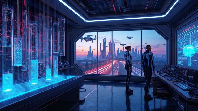 Futuristic control center monitoring advanced technology
