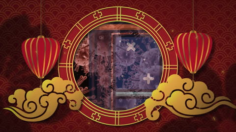 Oriental Design with COVID-19 Cells Vector Illustration