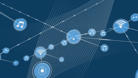 Digital Data Network with Wifi and Music Icons