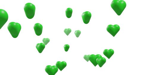 Floating Green Hearts on White Background for Valentine's Day