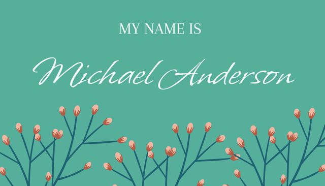 Elegant name tag with floral elements and signature font style suitable for personal branding, events, or networking purposes. Ideal for creating professional name tags with a touch of elegance. Perfect for business cards, invitations, and online profiles.