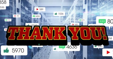 Thank You Text Overlaying Digital Growth Concept in Server Room