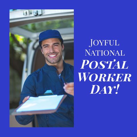 joyful postal worker day celebration with smiling deliveryman - Download Free Stock Templates Pikwizard.com