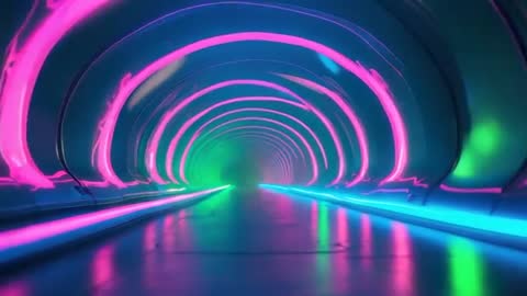 Futuristic Neon Tunnel with Glowing LED Arches