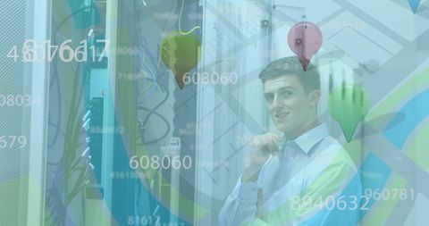 Caucasian Technician Analyzing Data Amidst Digital Overlay in Server Room - Download Free Stock Images Pikwizard.com