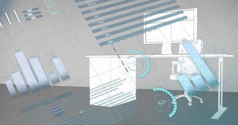 Digital Financial Dashboard Overlay on Office Workspace