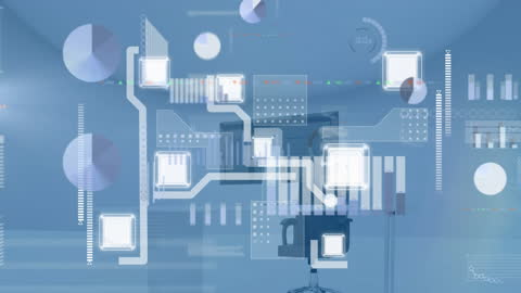 Futuristic Digital Interface with Data Charts and Urban Background