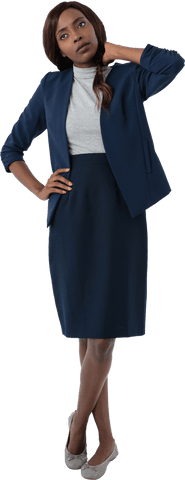 Transparent Businesswoman Suffering Neck Pain in Formal Attire