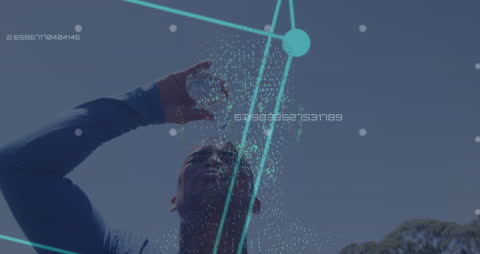Futuristic Data Interface Over Man Drinking Water