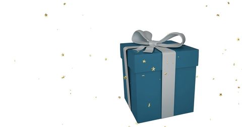 Elegant Blue Gift Box with White Ribbon and Floating Gold Stars - Download Free Stock Images Pikwizard.com