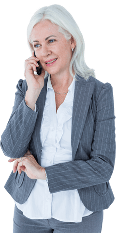 Transparent Mature Businesswoman Smiling While Talking on Phone