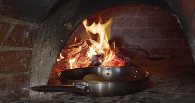 Wood-fired Brick Oven Cooking with Stainless Steel Pan - Download Free Stock Images Pikwizard.com