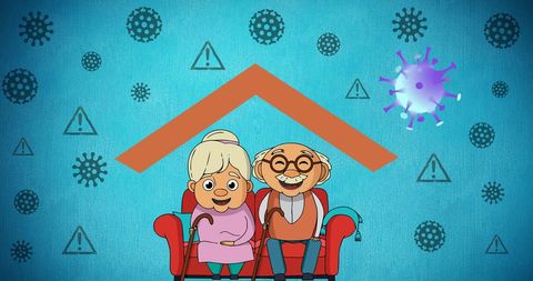 Elderly Couple Embracing Under Protection Symbol