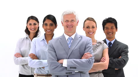 Diverse Smiling Business Team with Leader in Front