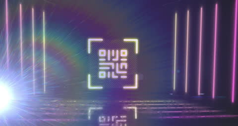 Neon QR Code with Futuristic Lights and Trails