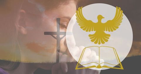 Peaceful Woman Praying with Dove and Cross Symbolism