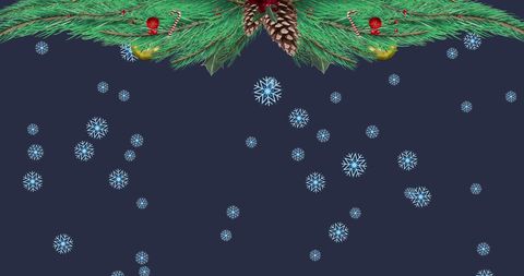 Winter fir branches and falling snowflakes festive background