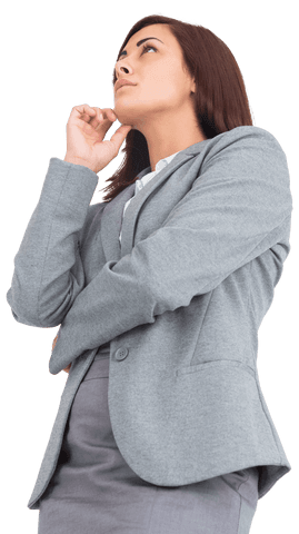 thoughtful businesswoman pondering ideas on transparent background - Download Free Stock Videos Pikwizard.com