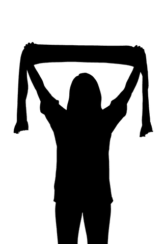 Silhouette of woman raising scarf transparent background