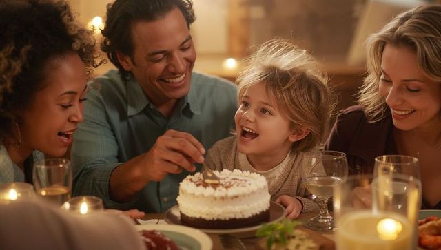 Joyful Family Celebration with Cake and Candles