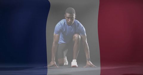 Determined Athlete in Motion with French Flag Overlay