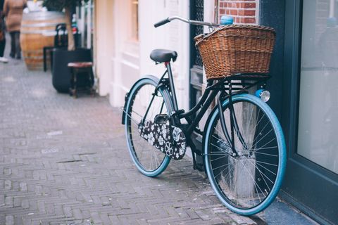Classic Bicycle with Wicker Basket on European Street