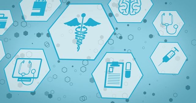 Digital Healthcare Interface with Medical Icons on Blue Background - Download Free Stock Images Pikwizard.com