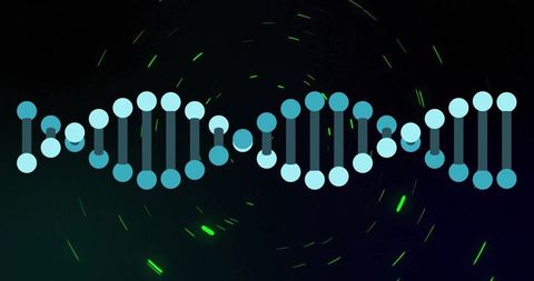 Digital dna helix with neon green streaks in abstract space