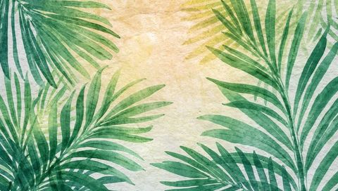 Tropical Watercolor Palm Leaves on Textured Background