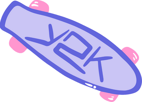 Lavender Skateboard with Y2K Lettering on Transparent Background