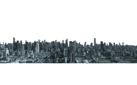 Transparent Cityscape with Copy Space Isolated on Black Background