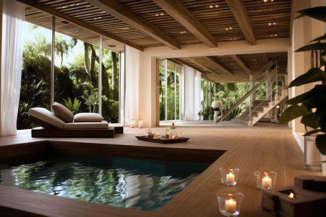 Luxury Spa Interior with Pool and Elegant Candle Lighting - Download Free Stock Images Pikwizard.com