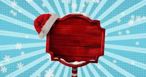 Christmas Wooden Sign with Santa Hat and Falling Snow