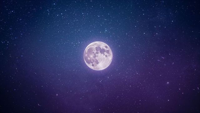 Glowing Full Moon in Starry Night Sky with Purple Hues
