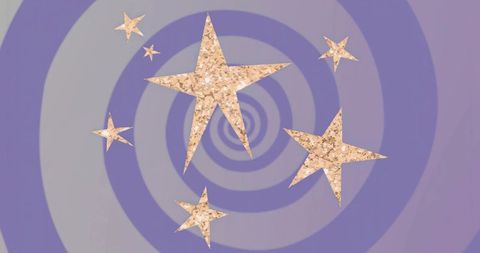 Sparkling Gold Stars on Vibrant Purple Spiral Background