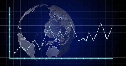 3D Globe with Virtual Line Chart in Neon Digital Interface