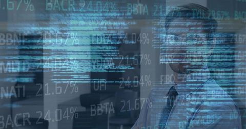 Businessman with Digital Stock Market Data Overlay in Modern Office - Download Free Stock Images Pikwizard.com