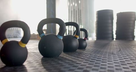 Kettlebells Arranged in Gym for Strength Training