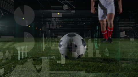 Futuristic Soccer Match with Data Processing Overlay