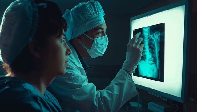 Doctors Examining Chest X-ray in Clinical Setting