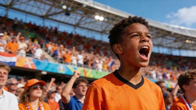 Passionate teen fan cheering in orange jersey at sunny stadium during championship match