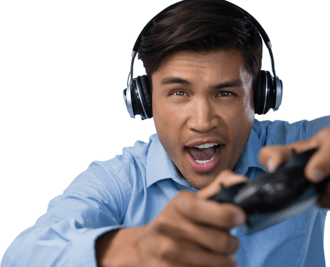 Transparent Young Businessman Enthusiastically Gaming with Headset - Download Free Stock Videos Pikwizard.com