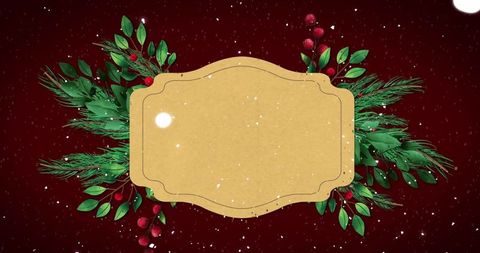 Elegant golden label with floral accents on festive red background